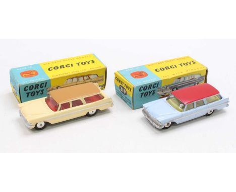 Corgi Toys boxed diecast group, 2 examples comprising No. 219 Plymouth Sports Suburban, cream with faun roof, red interior, a