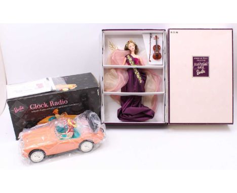 A Mattel Angels of Music Collection Heartstring Angel Barbie together with a boxed Barbie clock radio alarm clock