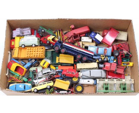 A tray of mixed play-worn Dinky and Corgi Toys, with examples including a Dinky Toys No. 942 Foden 'Regent' Tanker, No. 156 R