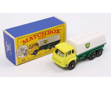 A Matchbox Lesney No. 25 Bedford 'BP' Petrol Tanker, yellow, green &amp; white body, with black plastic wheels and 'BP' decal