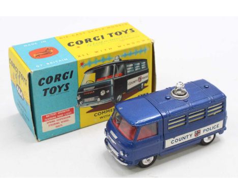 Corgi Toys No.464 Commer Police van, comprising of a light blue metallic body with red interior, blue roof light and spun hub