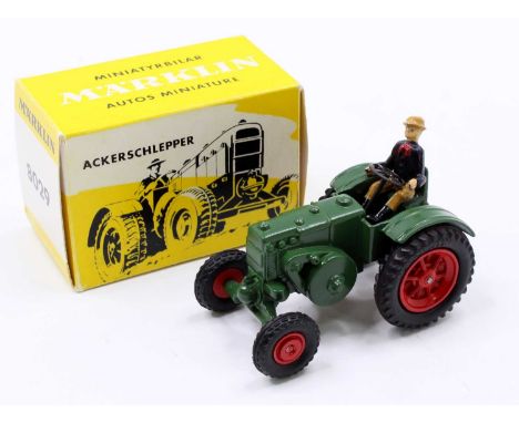 Marklin No.8029 Lanz farm tractor, green body, red hubs, black tyres, metal driver, very little playwear, original yellow and