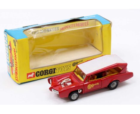 Corgi Toys, No.277 "The Monkees" Monkeemobile, red body, white roof, yellow interior, cast hubs, chrome engine and trim, 4 x 