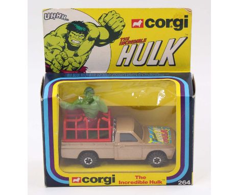 Corgi Toys No. 264 The Incredible Hulk Mazda Pick-Up comprises a light metallic brown body, with a black interior, and Hulk f