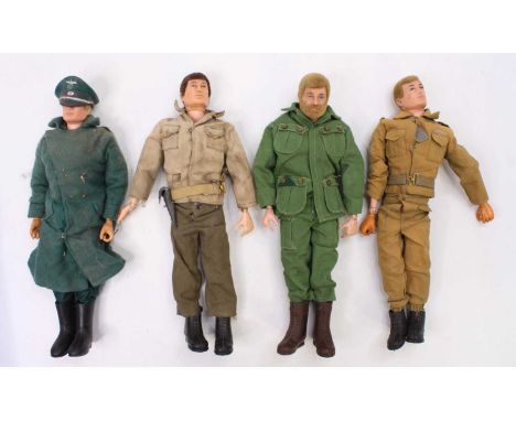 A collection of 4 vintage Palitoy Action Man Dolls, all with flock hair and all dressed in military uniform