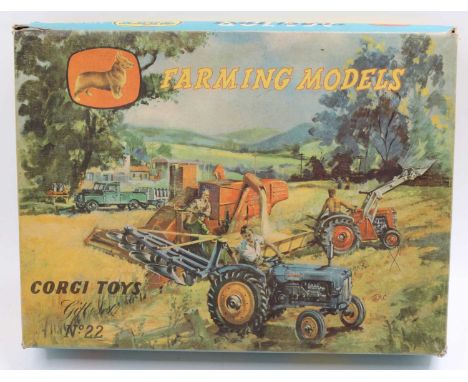 Corgi Toys gift set No. 22 Farming Models to include various farm vehicles and accessories, appears complete apart from 2 tra