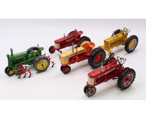 ERTL 1/16th scale tractor group of 5, with examples including an International Highway Department in yellow, a Farmall 350, a