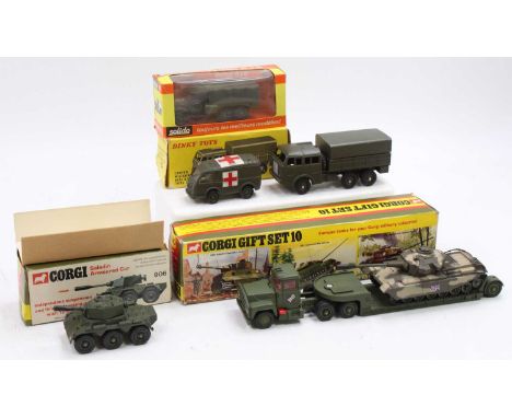 A collection of mixed military diecasts comprising Corgi Toys Gift Set 10 Tank Transporter and Centurion Tank (NM-BG), No. 90