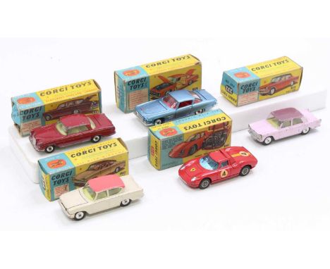 Corgi Toys boxed model group of 5 comprising No. 314 Ferrari Berlinetta 250 Le Mans, No. 234 Ford Consul Classic, No. 230 Mer