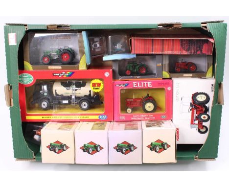 One tray containing a mixed Britains Universal Hobbies and similar diecast vehicles to include a Schuco 1/32 scale Internatio