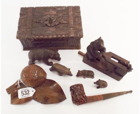 A collection of Black Forest Bears and boxes, a pipe and an inkwell 8 items in all 