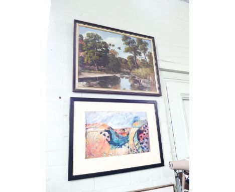 Signed print Bill Luft Pape New Guinea and Aborigine watercolour and 2 other pictures 