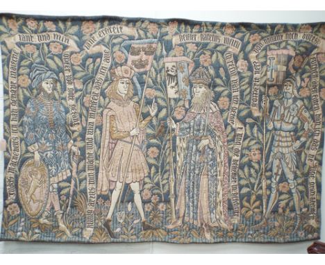 Large tapestry panel depicting medieval Germanic scene 