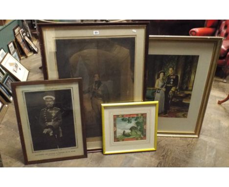 Portrait print of the Duke of Wellington, another of Lord Kitchener and 2 other prints