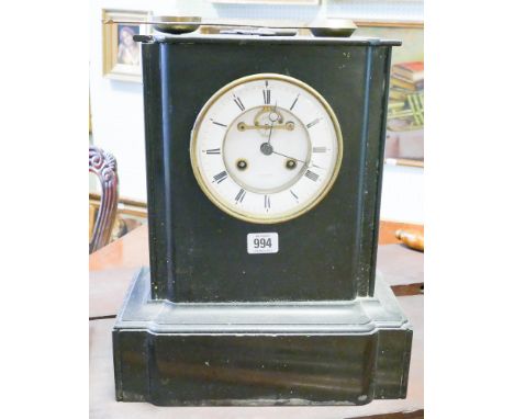 Large German black slate clock, with visible escapement to the white enamel dial, signed Wm Brocking, Hambourg 