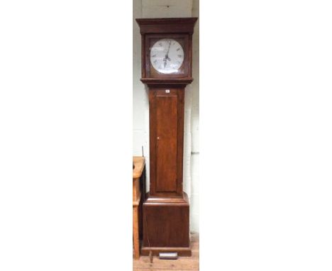 Early 19th century 8 day grandfather clock in oak case with painted dial by J Phillips Bromyard 