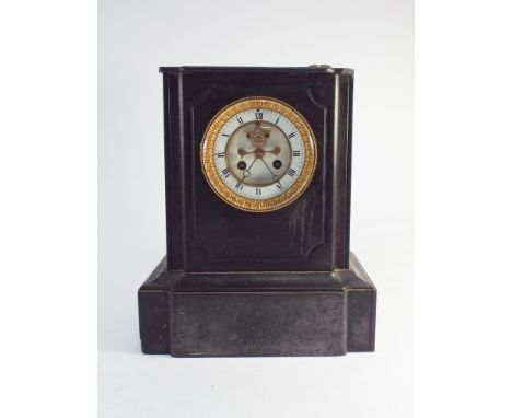 A late Victorian striking mantle clock in black marble case