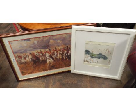 2 prints - The Charge of the Light Brigade and another Japanese floral print