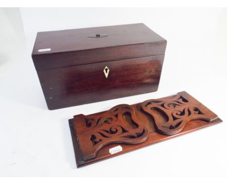 Victorian mahogany tea caddy (no liners) and a Victorian book slide 