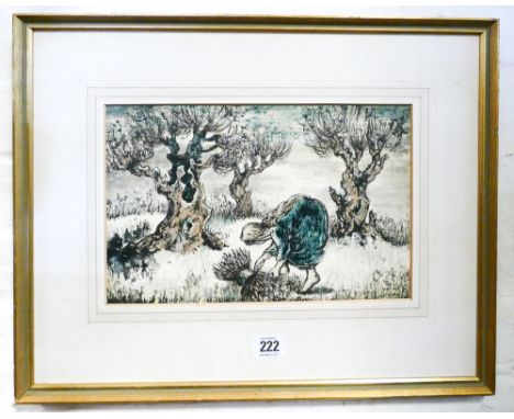 Coloured engraving print girl wood gathering by Zoi Divne