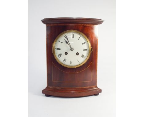 Edwardian bow front inlaid mahogany striking mantel clock 