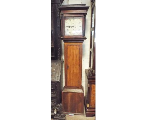 Country oak cased grandfather clock with square painted dial fitted with Quartz movement 
