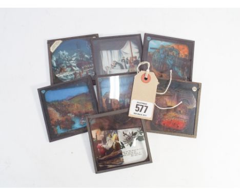 Collection of approximately 200 magic lantern slides, mostly colour depicting British army in South Africa, Polar Exploration