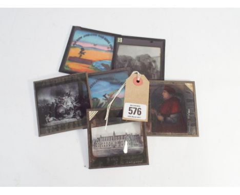 Collection of over 250 magic lantern slides, some in colour to include famous paintings, religious buildings, history and a f