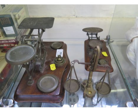 Two pairs of postal scales and a brass balance (3)