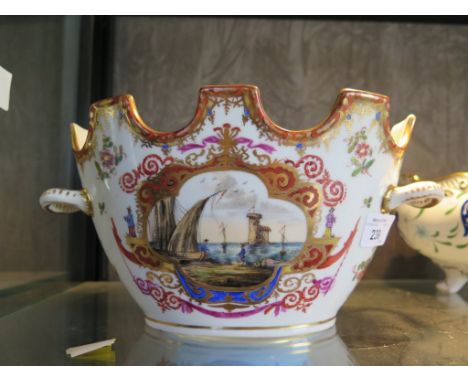 A German porcelain monteith with attractive hand painted enamel and gilding decoration, 26cm wide