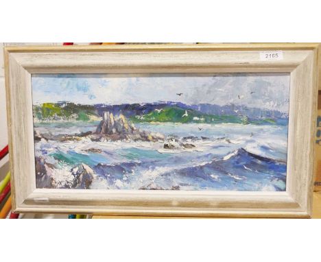 Morgan Hughes (20th century)&nbsp;
Oil on board
Seascape with rocky outcrop, unsigned, 19cm x 41.2cm and further assorted pai