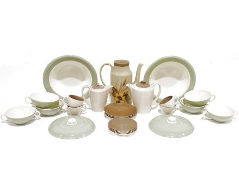 Quantity of Poole pottery twintone pattern table wares&nbsp;to include coffee pot, cups and saucers, bowls, etc (1 box)&nbsp;