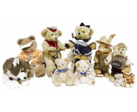 Special Collections edition vintage teddy bear on a trike, a teddy bear&nbsp;on a wooden rocking chair and further soft toys&