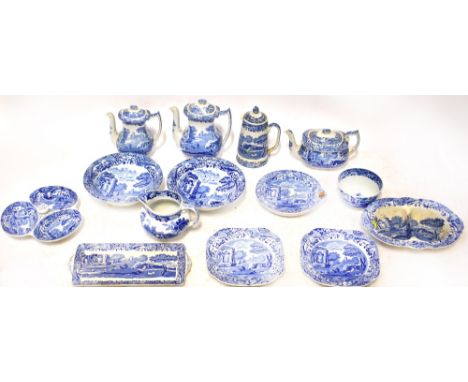 COPELAND SPODE; a large collection of Spode Italian pattern and other blue and white transfer pottery dinner service to inclu