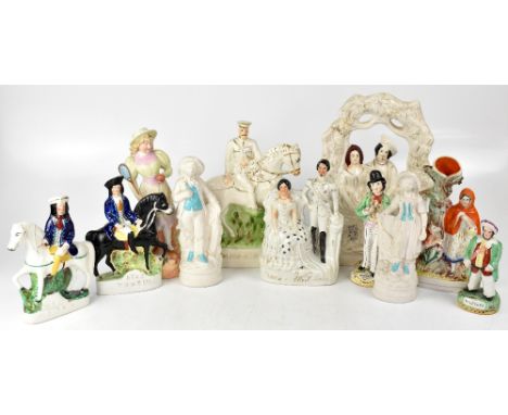 A group of seven late 19th/early 20th century Staffordshire figures and flatbacks to include Lord Kitchener, Dick Turpin, Gin