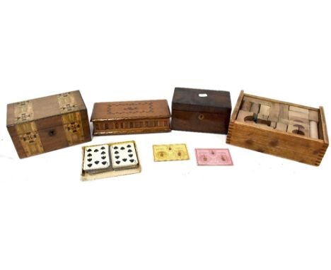 A small mixed lot of collectors' items to include a rosewood two-division tea caddy, an inlaid example, an oak musical cigare