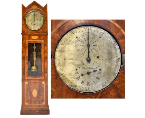 An early 19th century mahogany crossbanded and satinwood inlaid longcase clock, the arched pediment above circular silvered d