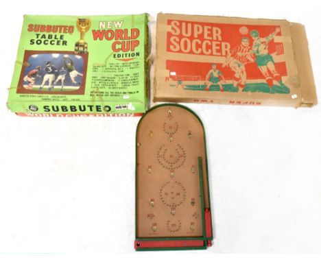 A vintage boxed Subbuteo World Cup Edition table soccer (incomplete), a Toogood and Jones boxed Super Soccer game and a Chad 