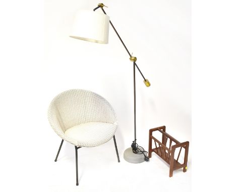 A Loaf industrial-style Bruges reading lamp with solid circular weighted base and adjustable reach arm with shade, a Lloyd Lo