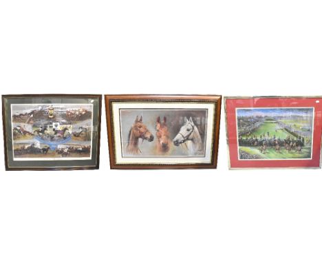 Three coloured lithographic prints comprising Richard Joyce; limited edition print, 'The Seagram Grand National 1985', signed