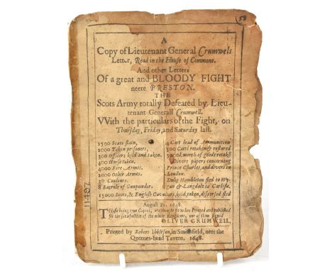 A booklet titled 'A Copy of Lieutenant General Cromwell's Letter, Read in the House of Commons and Other Letters of a Great a