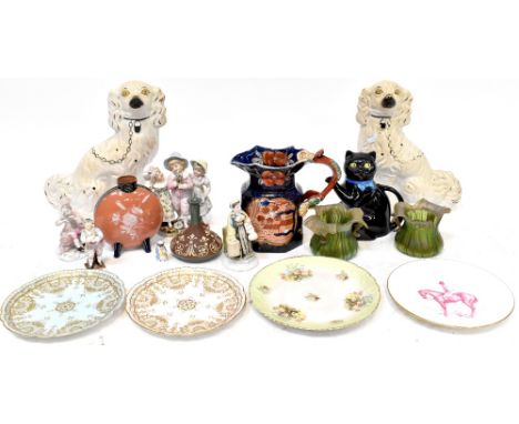 A pair of 19th century Staffordshire dogs, various decorative plates, a 19th century decorative vase in the Imari palette wit