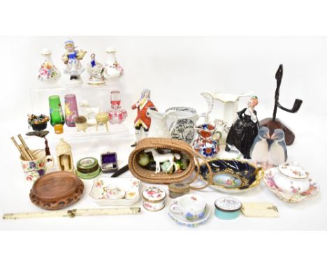 A quantity of various collectibles to include ceramics and glassware, a miniature green glass vase and a miniature amethyst g