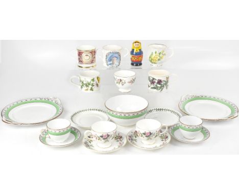 A quantity of mixed ceramic teaware to include a small quantity of Portmeirion 'Botanic Garden' cups and saucers, Wedgwood 'H