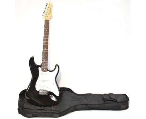 A Johnson by AXL Stratocaster electric guitar in black and white, with Stagg carry case. CONDITION REPORT No obvious damage t