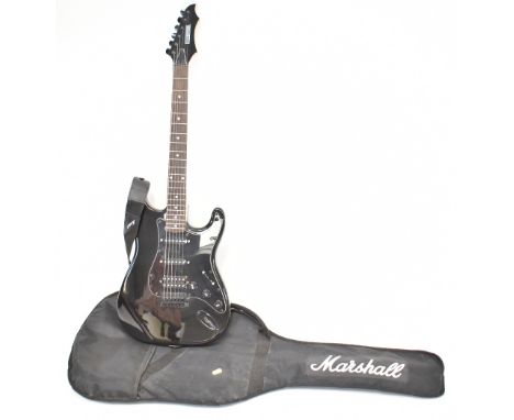 A Marshall Rocket Special electric guitar in gloss black, in Marshall carry case. CONDITION REPORT Some scuffs and marks to o