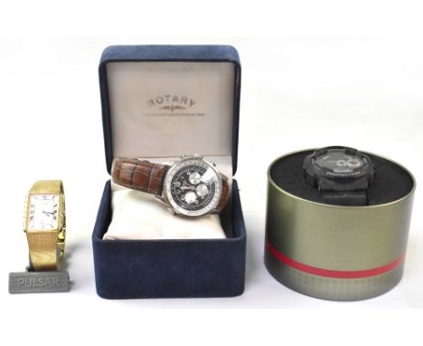 ROTARY; a Chronospeed quartz wristwatch, the circular dial set with Arabic numerals, three subsidiary dials and date aperture