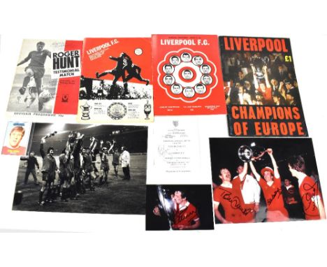 LIVERPOOL FC; a group of ephemera to include programmes, ticket stubs, etc, many unsigned but several signed including Roger 