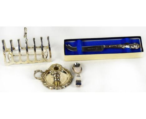 A George V hallmarked silver six-section toast rack, W Hutton &amp; Sons Ltd, Sheffield 1919 (af), also a hallmarked silver c
