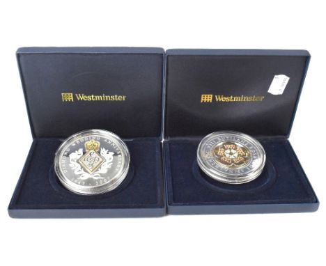 WESTMINSTER MINT; 'The Henry VIII Diamond and Ruby 5oz Silver Proof Henry VIII Rutlans Rosa Sine Spina' coin, silver and 18ct